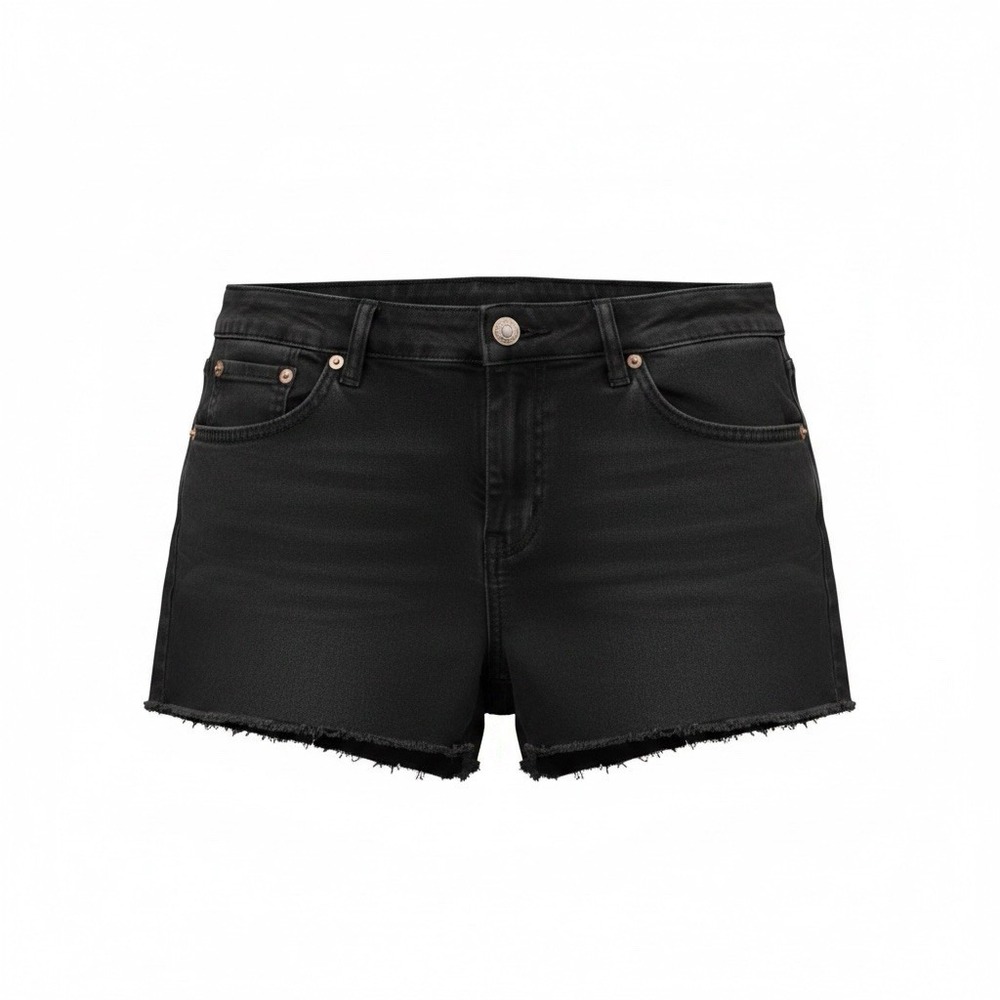 Venus Women Black Stretch Denim Cut Off Jean Shorts Size 14 Waist 35 Mid Rise